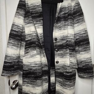 Peruvian Connection Women's Wool Black and Gray Striped Coat